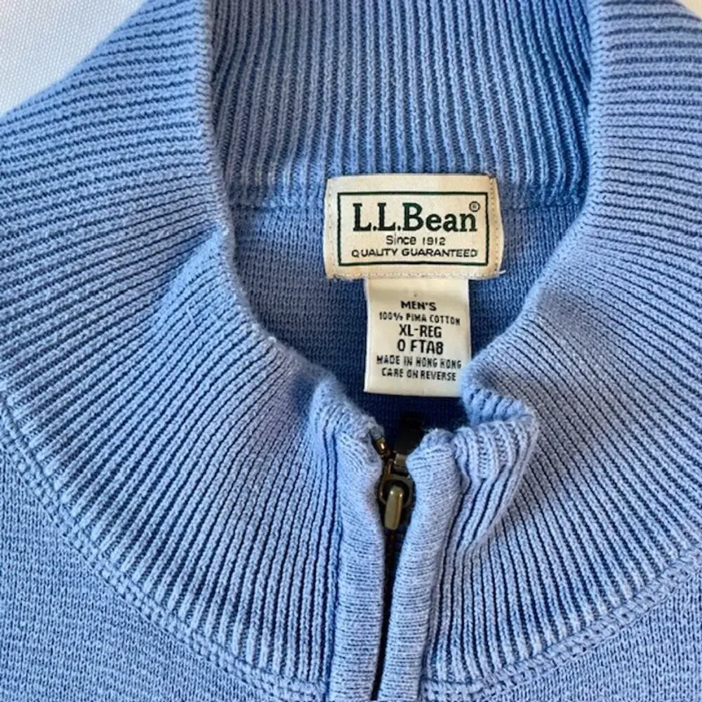 L.L.Bean Men’s Blue Cotton Zip Front Sweater Jacket XL Reg Classic Heritage